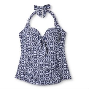 NWT Merona Sz Sm navy white shirred halter tankini